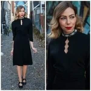 Vintage 1940's Black Rayon Dress With beaded Keyhole Neckline